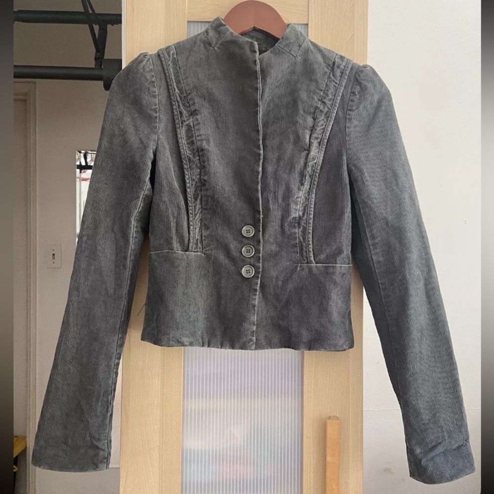 FCUK French Connection Corduroy Blazer Jacket Women size 0 light grey collared